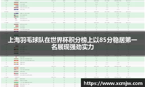 上海羽毛球队在世界杯积分榜上以85分稳居第一名展现强劲实力